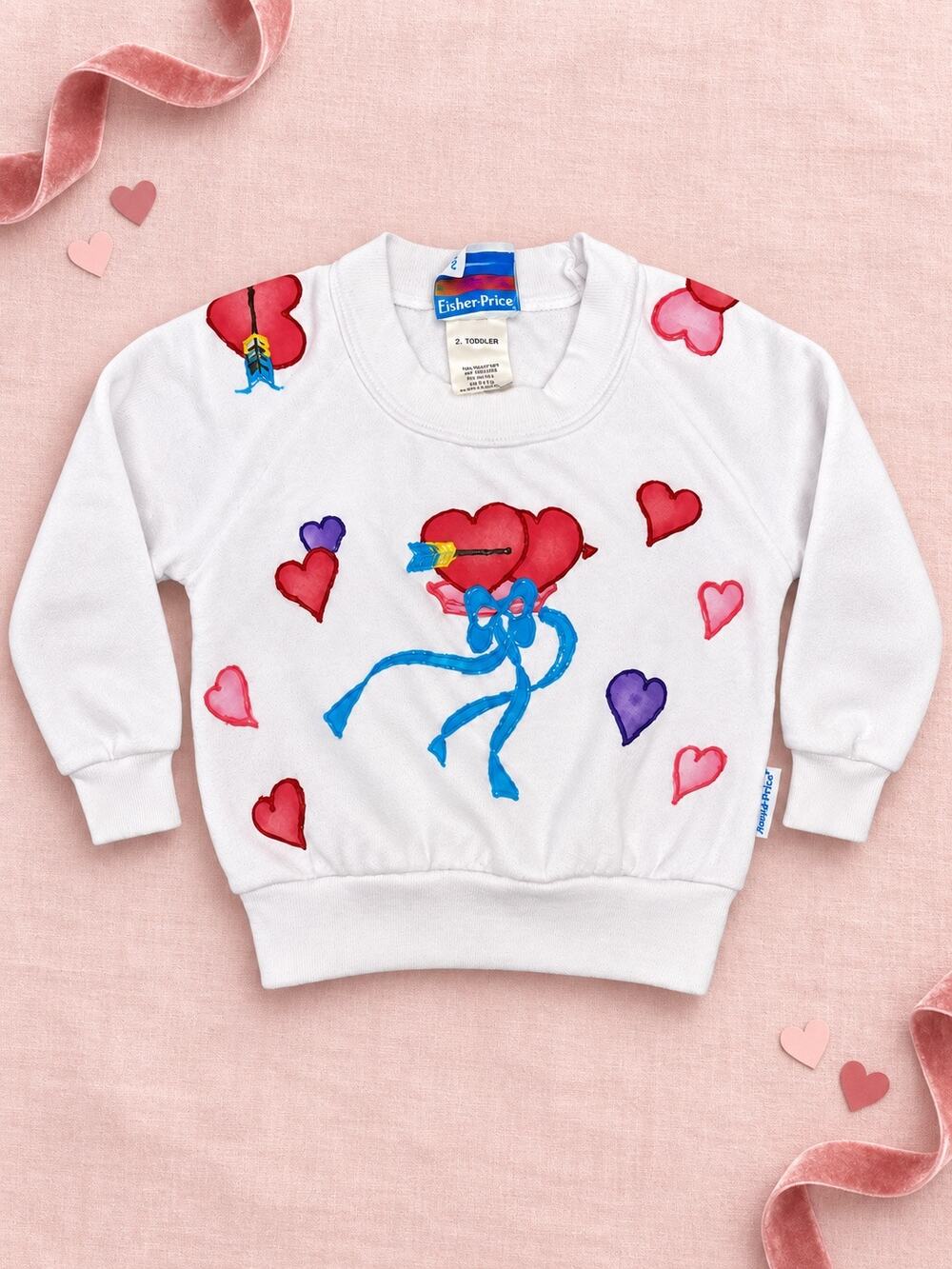 Vintage Fisher Price 2T Hand Painted Heart Sweatshirt Made in USA 90s